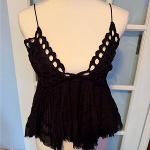 Free People Black Crochet Lace Top